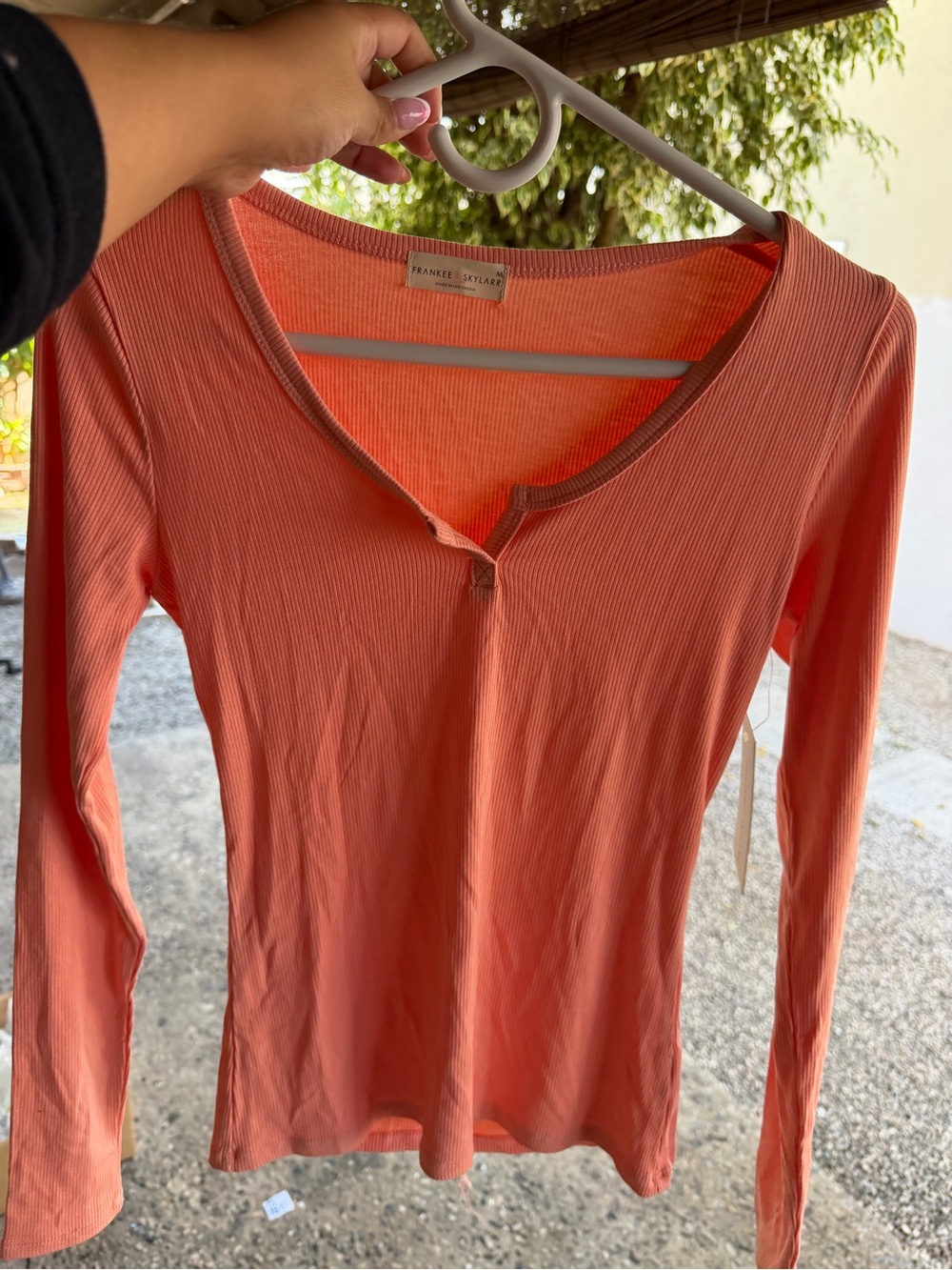 Coral Long-Sleeve Ribbed Top
